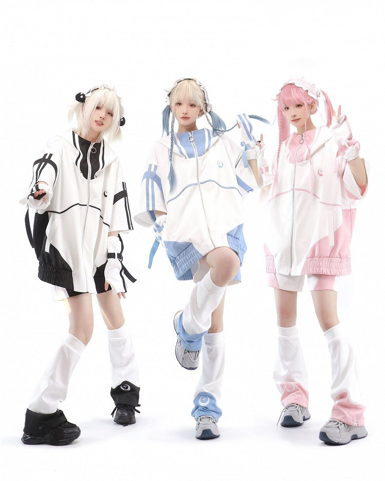 Sweatershirt without Zip Black Kei Jacket Full White Sleeves Elbow-length and Jirai Hoodie