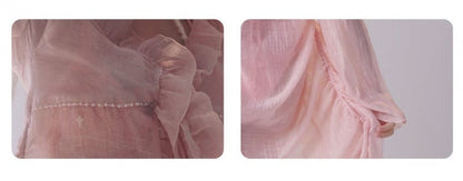 Rosa Sonnenschutz-Überwurf mit Rüschenbesatz