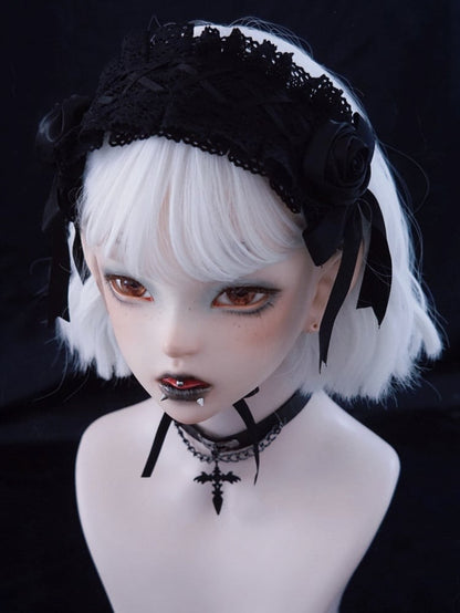 Black Lace-up Handmade Cross Rose Details Hairband