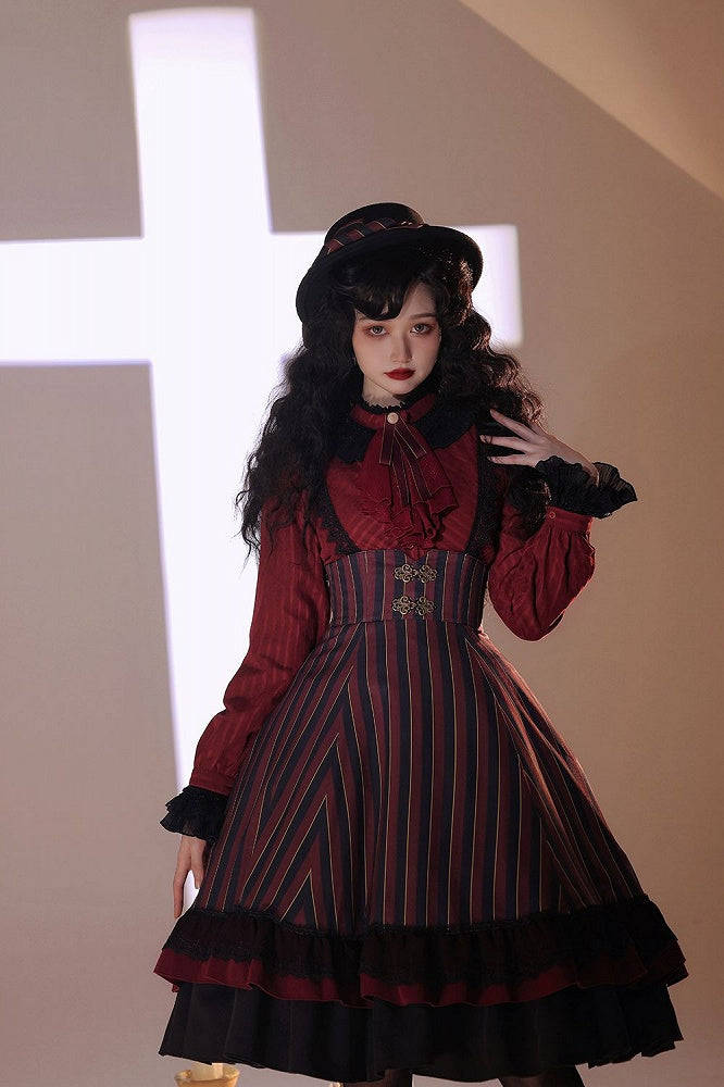 Bluse Gothic Kragen / Weiß Dunkel – Blau) Verfügbar Rot Hoch Farben Lolita Stoff 4 Gewaschen in Wildleder (Schwarz