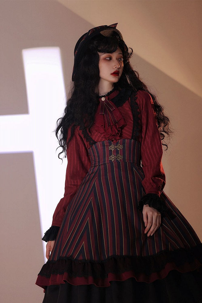 Bluse Gothic Kragen / Weiß Dunkel – Blau) Verfügbar Rot Hoch Farben Lolita Stoff 4 Gewaschen in Wildleder (Schwarz