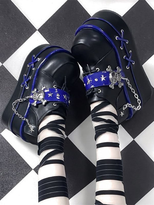 Black and Blue Star Hunter Pirates Skull Gothic Platforms