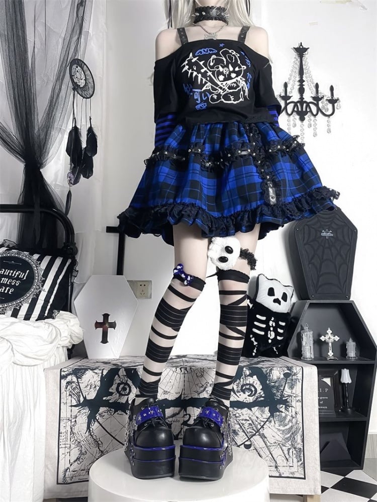 Black and Blue Star Hunter Pirates Skull Gothic Platforms