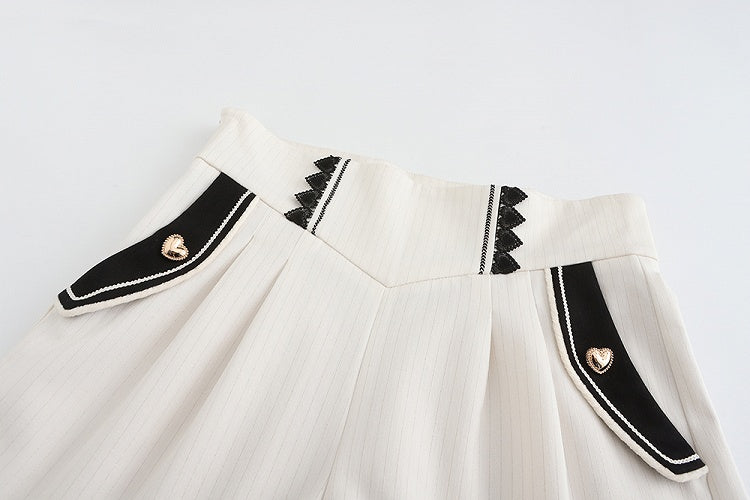 White Ouji Heart Buttons with Fabric Lolita Golden Striped Shorts