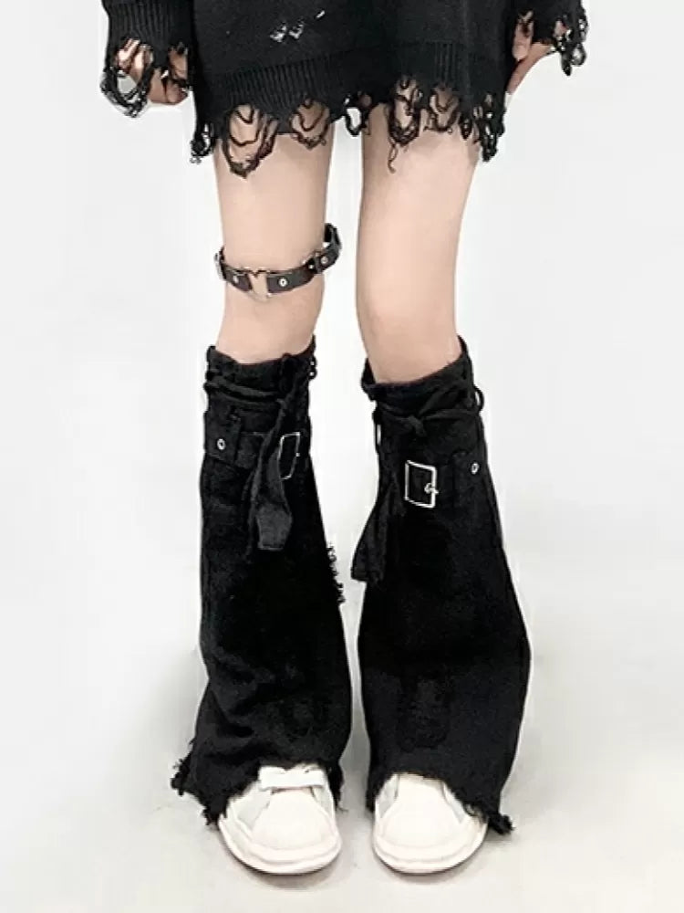 Sleeves Denim Flared Black Design Leg Cross