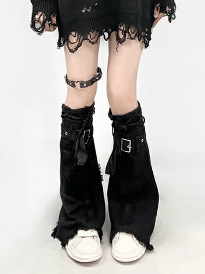 Sleeves Denim Flared Black Design Leg Cross