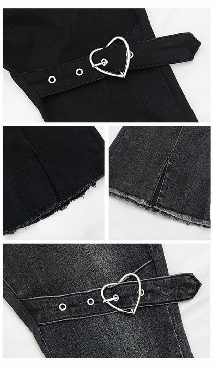 バックル太ももフレアジーンズ