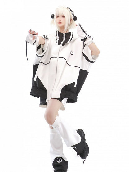 Sweatershirt without Zip Black Kei Jacket Full White Sleeves Elbow-length and Jirai Hoodie