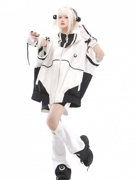 Sweatershirt without Zip Black Kei Jacket Full White Sleeves Elbow-length and Jirai Hoodie
