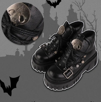 Platforms Skull Studs Decorated Lolita Star PU Punk Black