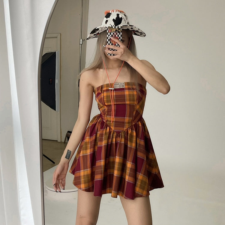 Plaid Dress Strapless Red and Yellow Girl Spice Campus