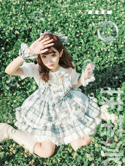 Grün karierter Rüschenrock Idol Kleid Lolita Overalls
