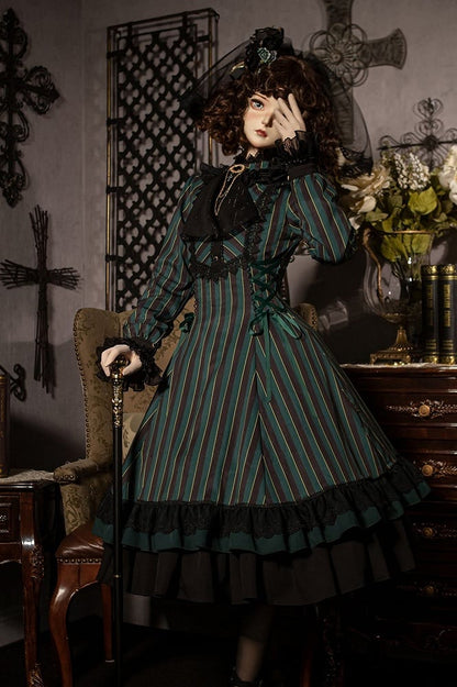 mit gestreifter Schnürung Gothic Petite Rüschenkragen Lolita Kleid Taille