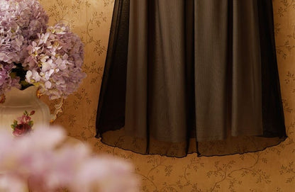 ブラックギャザリングヴィンテージチュールナイトガウン