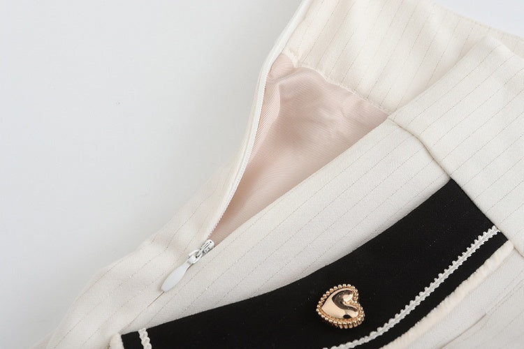 White Ouji Heart Buttons with Fabric Lolita Golden Striped Shorts