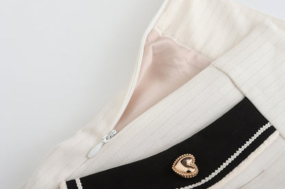 White Ouji Heart Buttons with Fabric Lolita Golden Striped Shorts