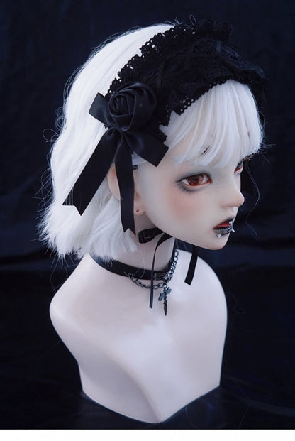 Black Lace-up Handmade Cross Rose Details Hairband