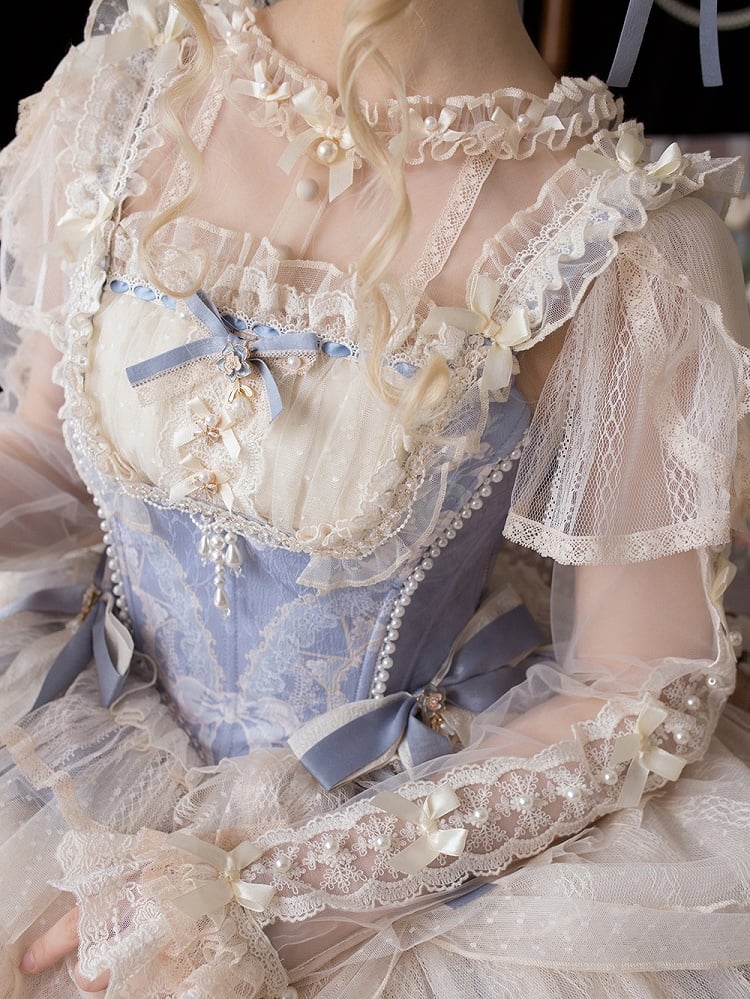 Details Top Corset Bows Two and Blue with Bead Boned