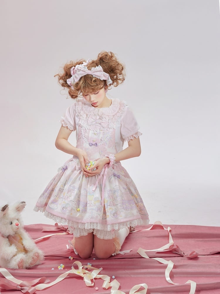 Unicorn and Dessert Pink Sweet Lolita Detachable Hooded Overall Dress