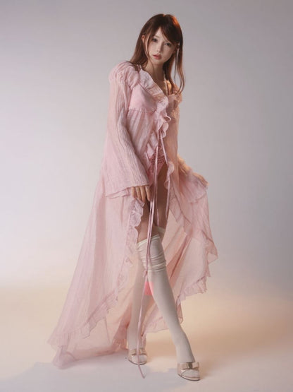 Rosa Sonnenschutz-Überwurf mit Rüschenbesatz