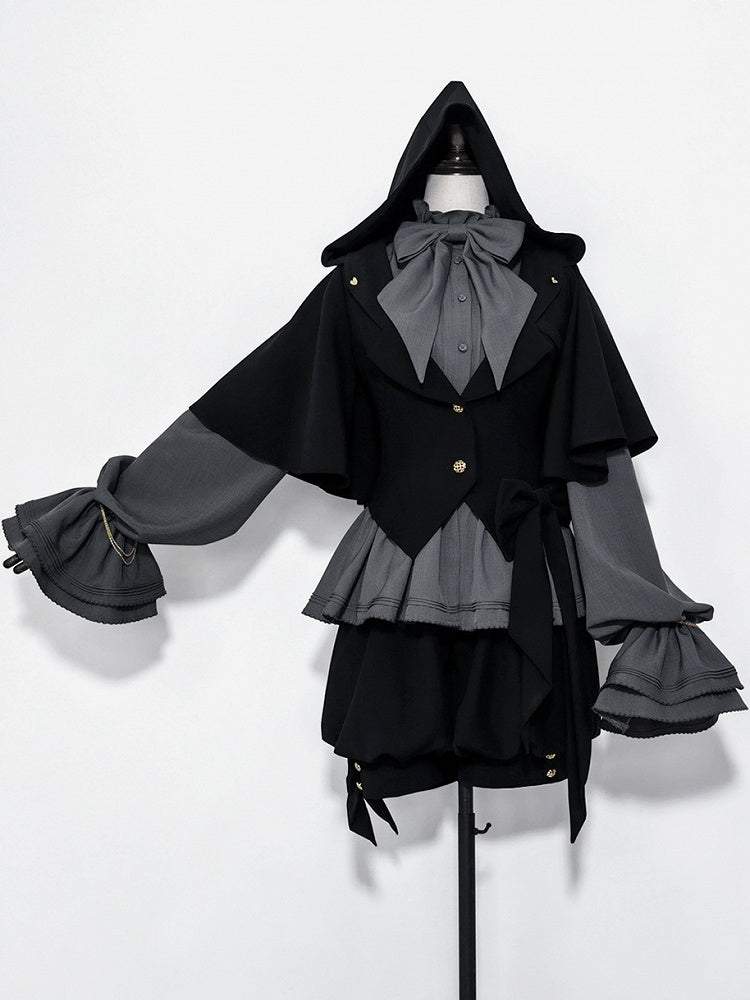 耳付きブラックバニージャケット王子フードオーバーサイズファッション
