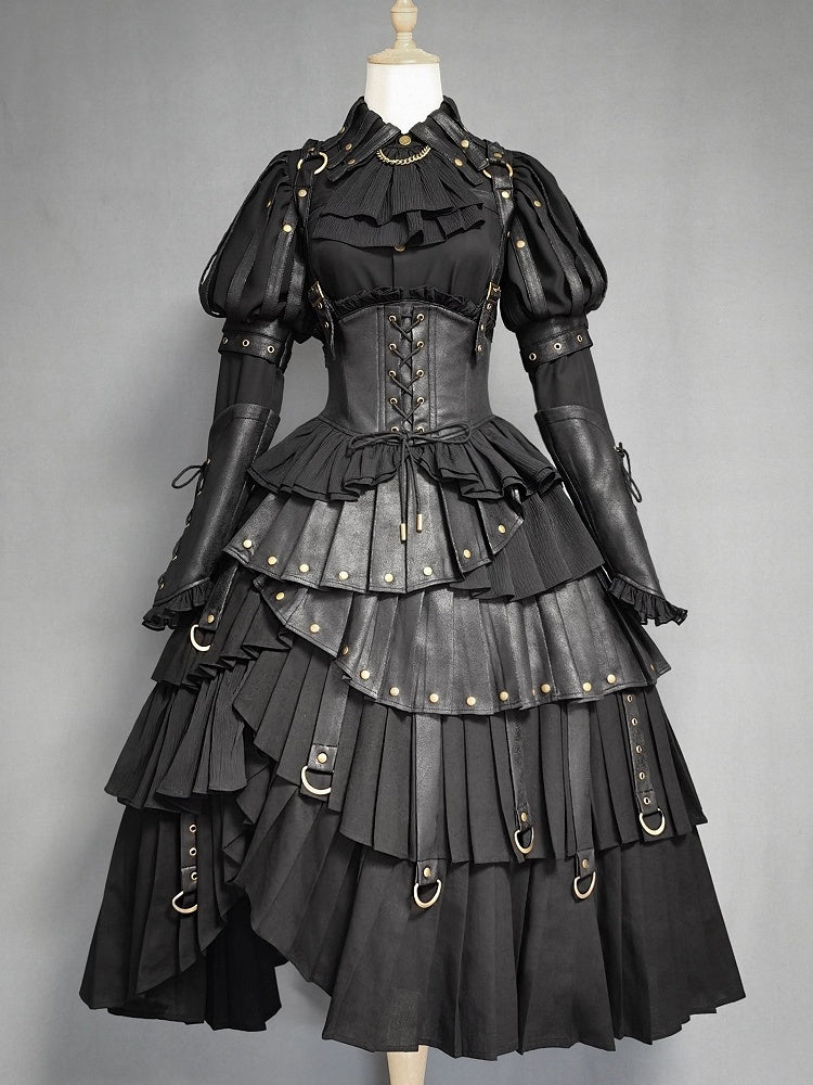 Black Gothic Lolita Shirt, Juliette Sleeves Steampunk Top, Plus Size - FOXTROT
