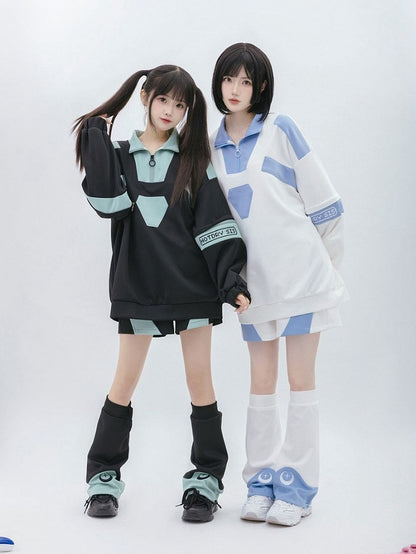 快傑天使デザイン ブルーライトジップスウェットシャツ ホワイトスリーブと