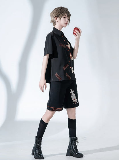 Details Fashion Rabbit Embroidery Ouji Black Shorts