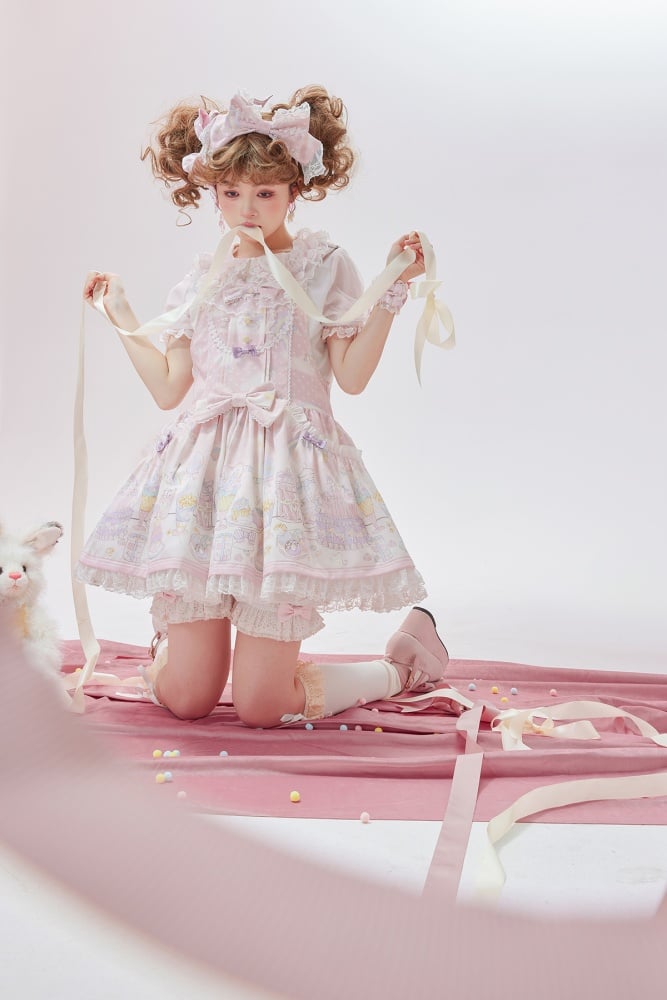 Unicorn and Dessert Pink Sweet Lolita Detachable Hooded Overall Dress