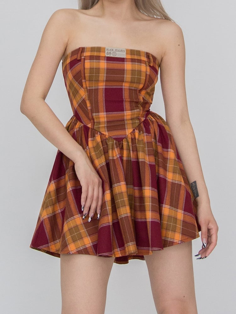 Plaid Dress Strapless Red and Yellow Girl Spice Campus