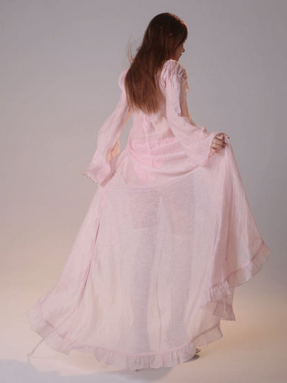 Rosa Sonnenschutz-Überwurf mit Rüschenbesatz