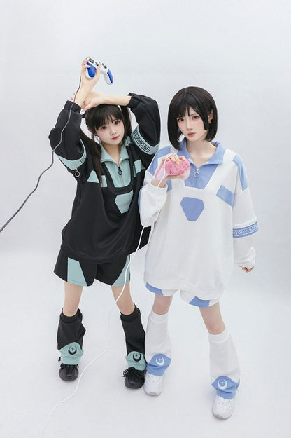 ウォーマーズライト刺繍ムーンホワイト天使星カイワイレッグブルー