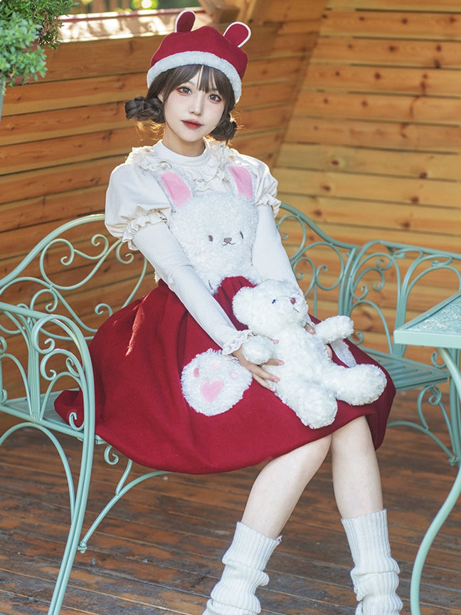 Bust S Trim White Clearance-Size Round Ruffle Neck Autumn Knitted for 90CM Souffle Top