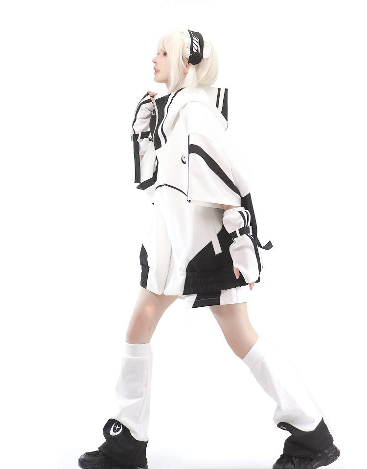 Sweatershirt without Zip Black Kei Jacket Full White Sleeves Elbow-length and Jirai Hoodie