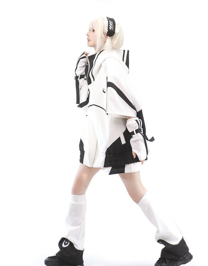 Sweatershirt without Zip Black Kei Jacket Full White Sleeves Elbow-length and Jirai Hoodie