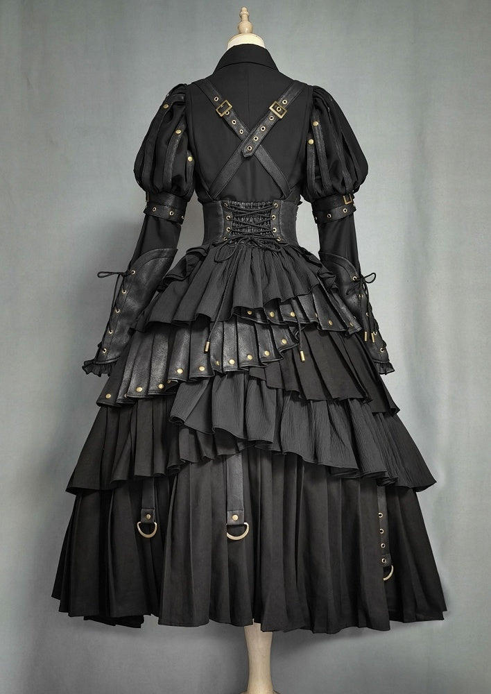 Black Gothic Lolita Shirt, Juliette Sleeves Steampunk Top, Plus Size - FOXTROT