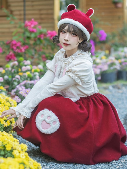 Bust S Trim White Clearance-Size Round Ruffle Neck Autumn Knitted for 90CM Souffle Top