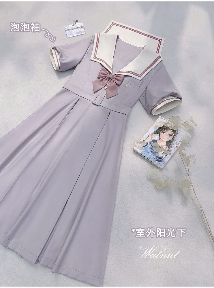 Light Purple Embroidered JK Uniform Sailor Dress - Walnut JK