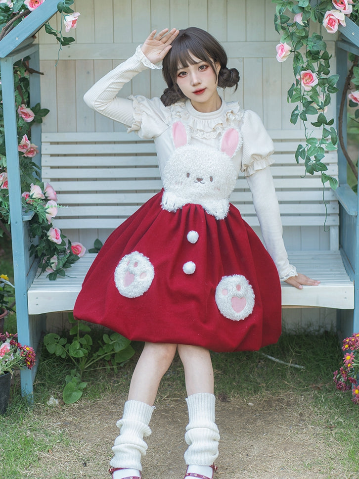 Bust S Trim White Clearance-Size Round Ruffle Neck Autumn Knitted for 90CM Souffle Top