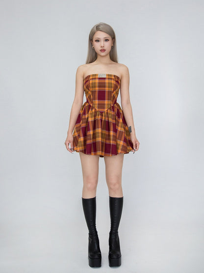 Plaid Dress Strapless Red and Yellow Girl Spice Campus