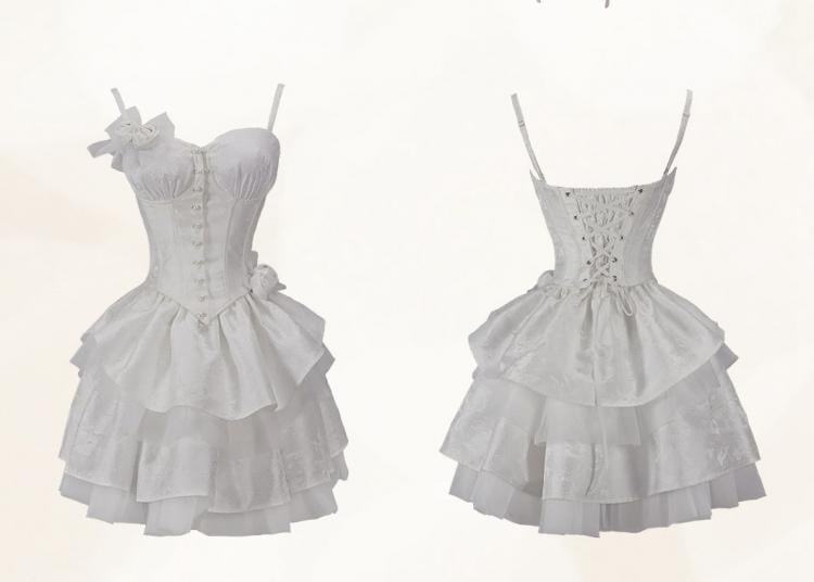 ホワイトロゼットブローチボーンコルセットトップ