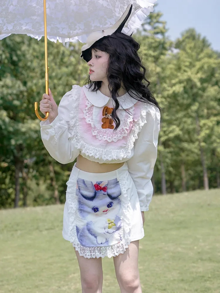 サイズトリム - レース 72CM ウエスト プリント クリアランス ホワイト スカート バニー L