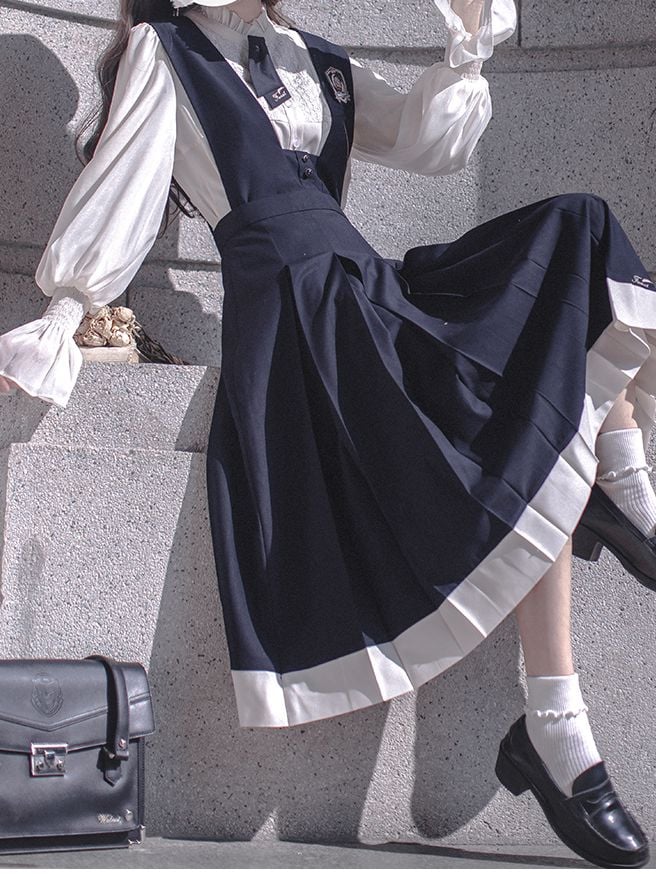 Overalls Box Stickerei Rock Blau Buchstaben mit Falte Dunkel
