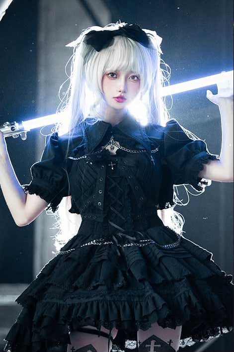 Black Gothic Short Jumper Skirt Adjustable Criss-cross Straps Waist