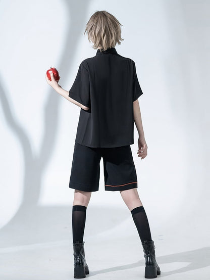 Details Fashion Rabbit Embroidery Ouji Black Shorts