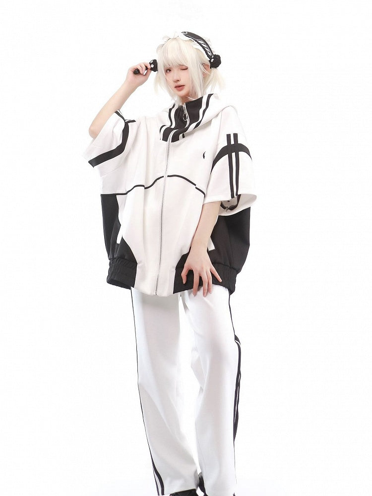 Sweatershirt without Zip Black Kei Jacket Full White Sleeves Elbow-length and Jirai Hoodie