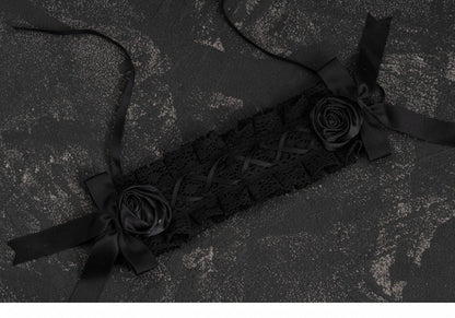 Black Lace-up Handmade Cross Rose Details Hairband