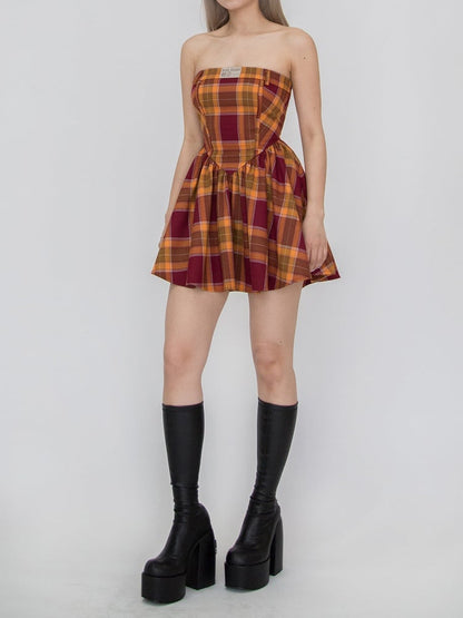 Plaid Dress Strapless Red and Yellow Girl Spice Campus