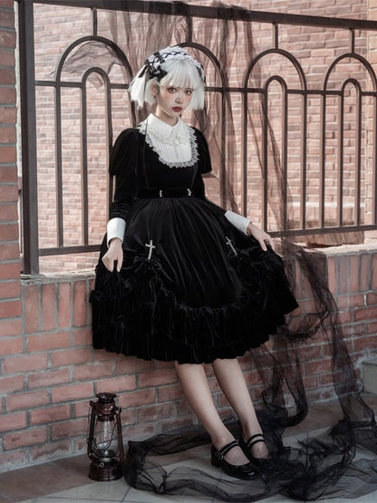 Schwarz-weißes elegantes Lolita-Kleid mit Juliette-Ärmeln