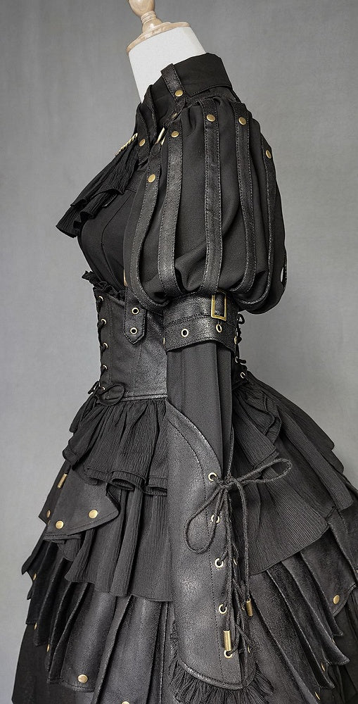 Black Gothic Lolita Shirt, Juliette Sleeves Steampunk Top, Plus Size - FOXTROT